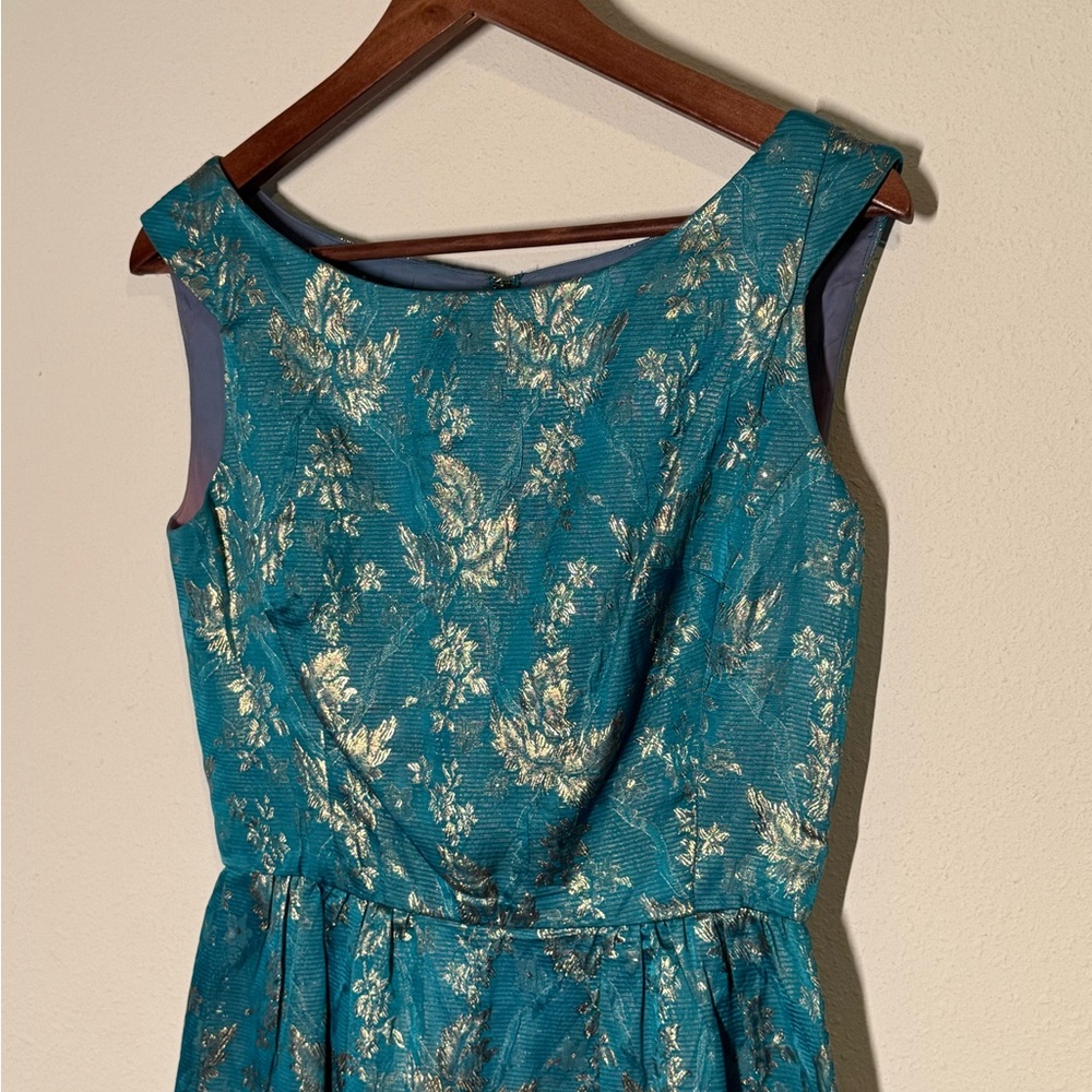 Teal and Gold Floral Cocktail Dress